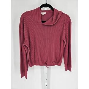 Love Glam Girls Sz L (14) Cropped Waffle Knit Lightweight Hoodie Dark Red